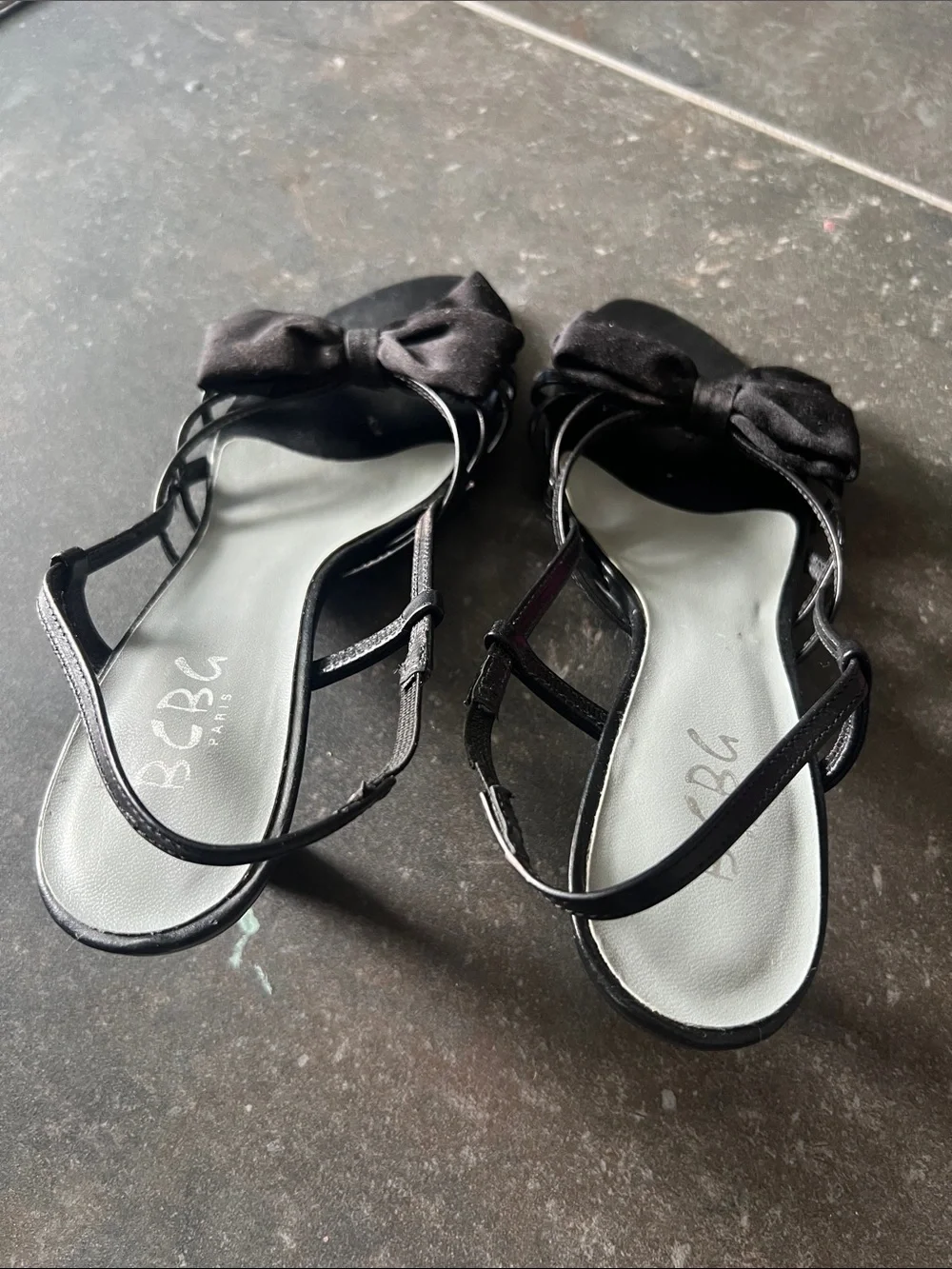 BCBG Paris leather and satin Black Bow Slingback kitten Heels